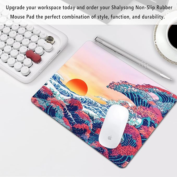 Japanese Ukiyo-e Ocean Waves Mouse Pad Personalized Design, Non-Slip Surface, Rubber Base, Small Office Desk Pad for Computers and Laptops