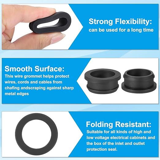 PATIKIL 30mm / 1-3/16 Inch Drill Hole,1 Inch ID Rubber Grommets, 3Pcs Top Hat Grommet for Wiring Eyelet Ring Gasket Automotive Firewall Cable Hole Plugs Wires Protection, Black