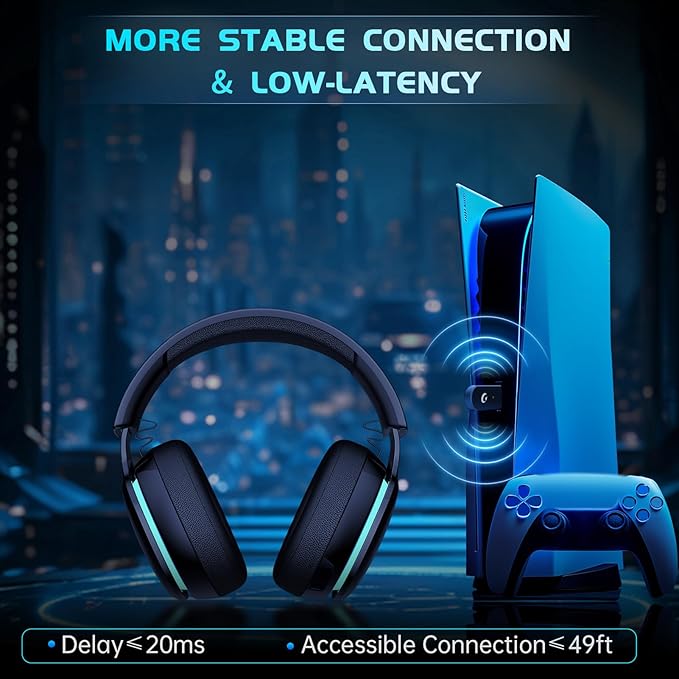 2.4GHz Wireless Gaming Headphones for PS5, PS4 Fortnite & Call of Duty/FPS Gamers, PC, Nintendo Switch, Bluetooth 5.3 Gaming Headset with Noise Canceling Mic, Stereo Sound, 40+Hr Battery -Black
