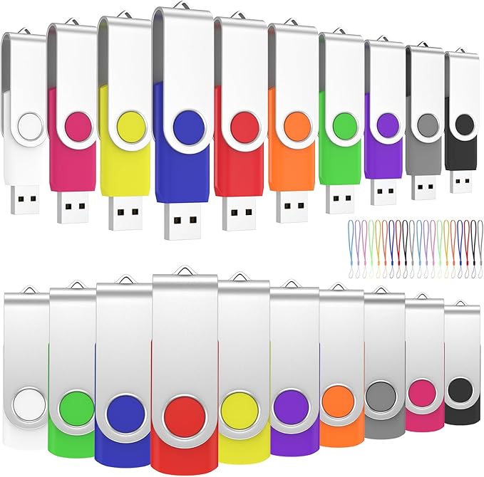 ABLAZE Flash Drives 8GB 20 Pack, USB 2.0 Thumb Drive Bulk with Lanyards Swivel Memory Stick U Disk 8GB Pendrive USB Pack (Mixcolors)