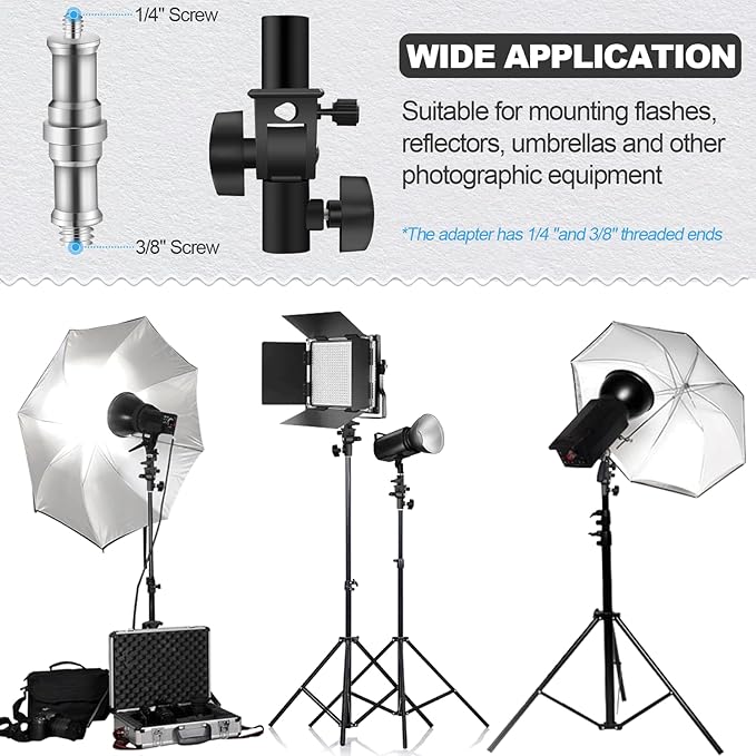 WELLMAKING U-Shape Camera Flash 180°Swivel Mount Bracket with Standard 1/4 to 3/8 inch Metal Male Screw Spigot Stud Compatible for Umbrella Softbox Reflector Holder Stand for Video Light Studio Light