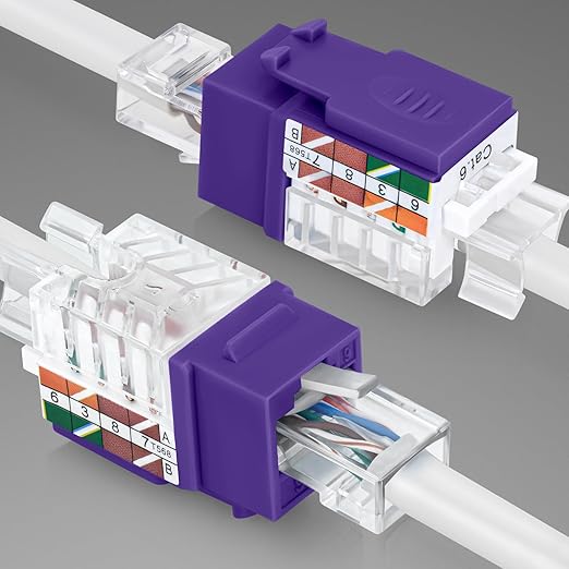 Everest 45° Angled RJ45 Cat6A Keystone Jacks 10-Pack in Purple - Slim Profile Female RJ45 Connectors - Cat 6A Keystone Jack - Compatible with 45° Angled Speed Termination Tool - 45Term (B0BL3GS7ZY)