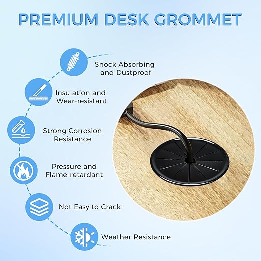 8 Pcs Cable Grommet, Snap Bushing 1-3/4" (45 mm) Mounting Diameter, Flexible Petal-Shaped Buckle Round Nylon Desk Grommet for Wires Through Countertop Cord Organizer and Protection, Black