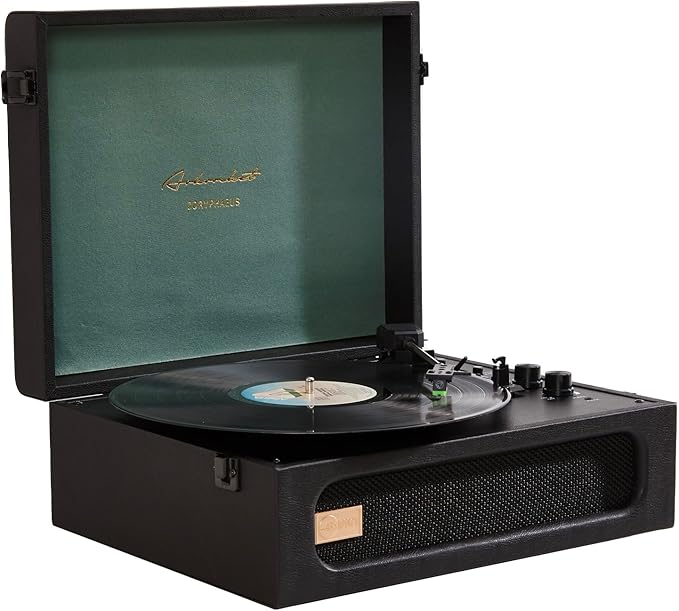 Arkrocket Coryphaeus Vinyl Record Player 3-Speed Bluetooth Input and Output Built-in Speakers with Magnetic Cartridge Auto Off (Black Green)