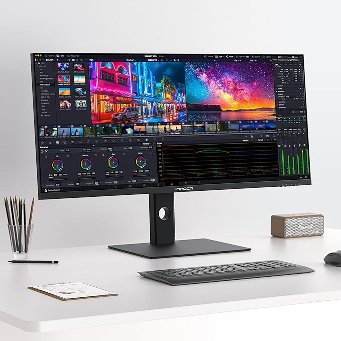 INNOCN 40 Inch 5K 5120 x 2160p Ultrawide Monitor for Laptop, 21:9, 100Hz, IPS, HDMI, DP, FreeSync, HDR400, USB-C, DeltaE＜2, Built-in Speakers, Height Adjustable, Black - 40C1U