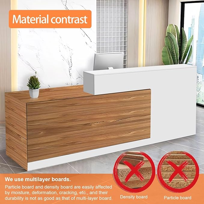 Reception Desk with Counter Modern Checkout Counter with Lockable Drawer Keyboard Tray Receptionist Desk for Office Salon Reception Table M Right 55inch/140cm