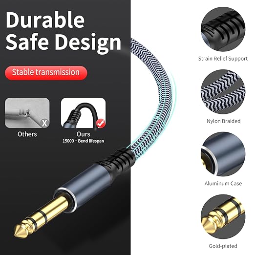 1/4 inch Extension Cable 20ft, 1/4" inch Male to Female Stereo Guitar Extension Cable