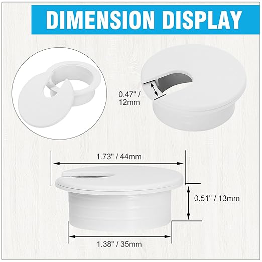 1-3/8" White Desk Grommet, JTemgle Plastic Cable Hole Cover Computer Table Cord Wire Organizer Caps Desktop Cord Management for Home Office TV Stands Tabletops, 5 Pieces