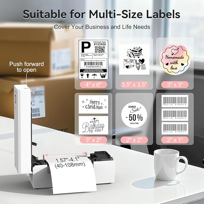 Bluetooth Thermal Shipping Label Printer, Wireless 4x6 Shipping Label Printer for Packages, High-Speed Thermal Printer Compatible with Android, iOS & Windows for Amazon, Ebay, Shopify, USPS