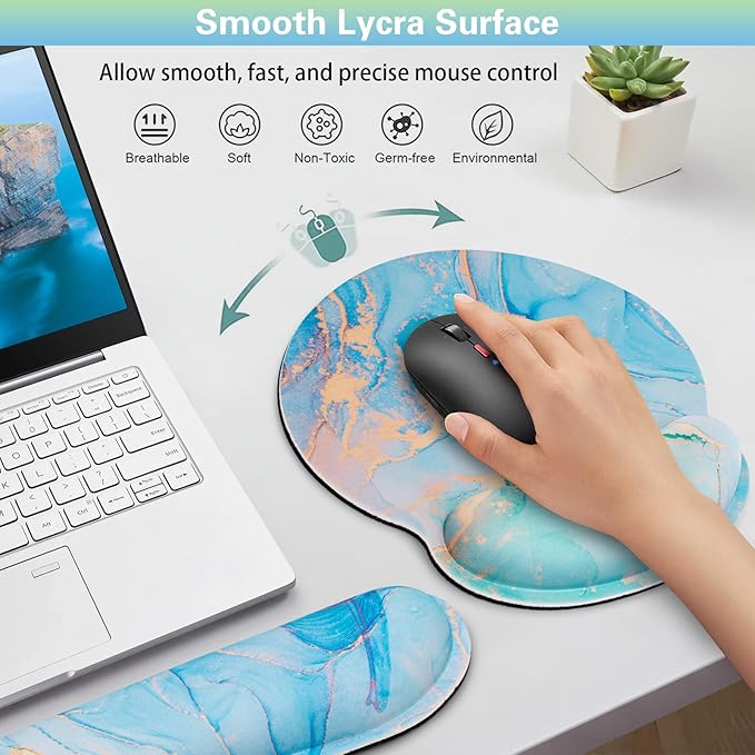 Mouse Pad with Wrist Rest Set, Qomolama 3-in-1 Wrist Rest for Keyboard and Mouse, Gaming Mousepad with Anti-Skid Base,Ergonomic Mouse Pad,Memory Foam Keyboard Gel Wrist Rest