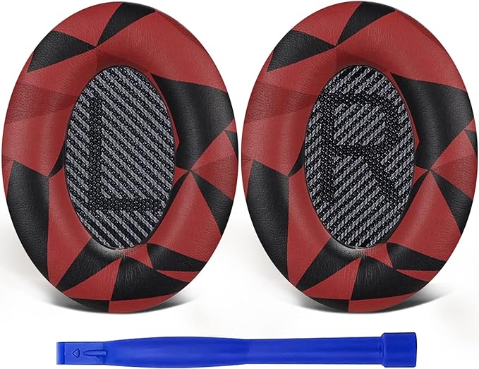 SoloWIT Replacement Earpads Cushions for Bose QuietComfort 35 (QC35) & Quiet Comfort 35 II (QC35 ii) Headphones, Ear Pads with Softer Leather, Noise Isolation Foam, Added Thickness (Red Storm)