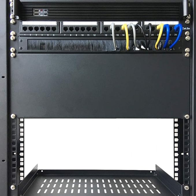 Jingchengmei 1U Disassembled Rack Mount Cable Management Panel with Brush for Cable Entry for 19-Inch Rack or Cabinet Black (BF01UAB2)