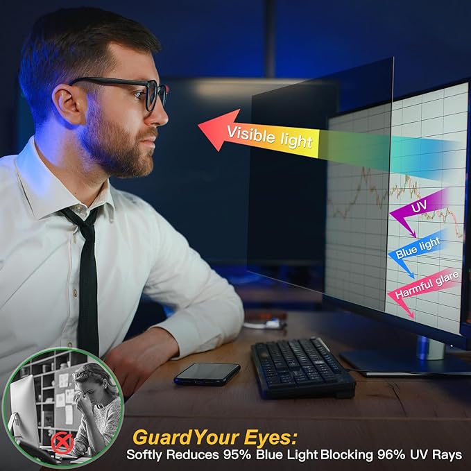Magnetic Computer Privacy Screen Filter 24 Inch for Frameless Monitor Thin Bezel 16:9 Widescreen, 24in Hanging Removable Anti Blue Light Eye Protection Shield, Anti Spy Protector Panel