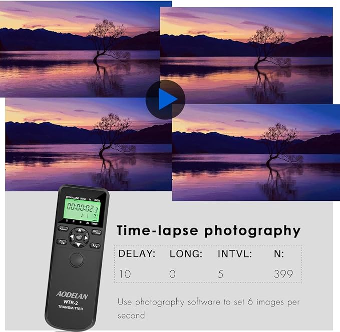 Wireless Shutter Release Timer Controller and Intervalometer with LCD and HDR for Olympus OM-D E-M10 Mark II, Pen E-PL8, Pen-F and for Panasonic Lumix DMC-G7, G85, GH4