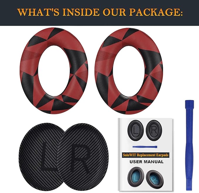 SoloWIT Replacement Earpads Cushions for Bose QuietComfort 35 (QC35) & Quiet Comfort 35 II (QC35 ii) Headphones, Ear Pads with Softer Leather, Noise Isolation Foam, Added Thickness (Red Storm)