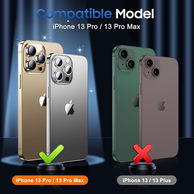 UniqueMe 3 Packs Compatible for iPhone 13 Pro Max/iPhone 13 Pro Camera Lens Protector Acrylic [Not Glass],[Case Friendly][Scratch-Resistant][Night Shooting Mode]-Glitter Golden
