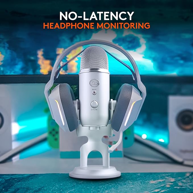 Blue Microphones Yeti Silver USB Mic for Recording, Streaming & Gaming on PC and Mac with Blue Voce Effects 4 Pickup Patterns, Headphone Output, Volume Control, Mic Gain Control, & Adjustable Stand