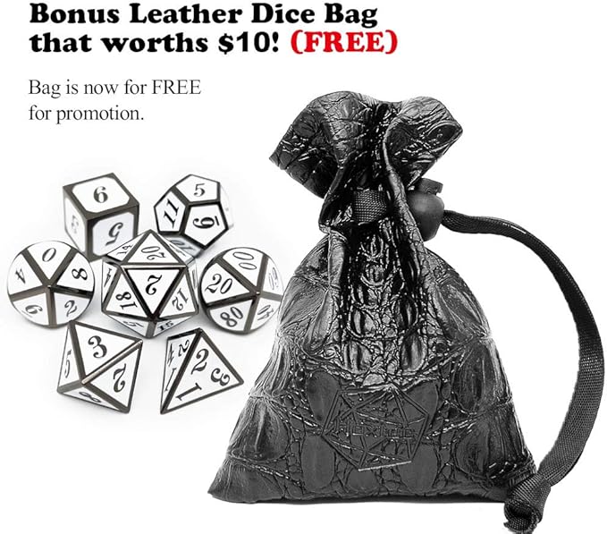 Haxtec 7 Die DND Metal Dice Set D&D 7PCS DND Dice of D20 D12 D10 D8 D6 D4 Compatible with Dungeons and Dragons RPG Games-Glossy Enamel Dice (Black White)