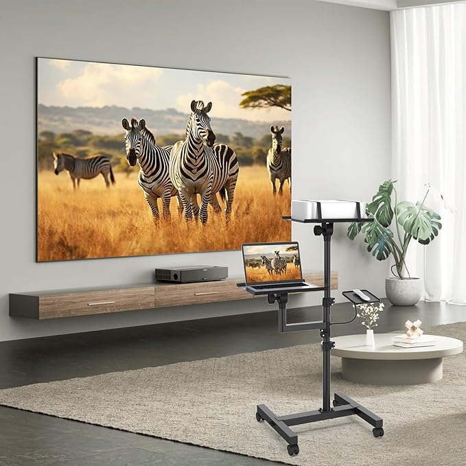 2 Shelves Mobile Projector Stand, Rolling Laptop Stand Adjustable Height to 47 Inches, Podium Stands with Ventilated Tray, Heavy Duty, Laptop Floor Stand for Office, Home, Stage, DJ
