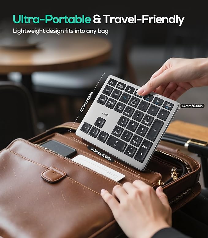 Nulea Wireless Number Pad Bluetooth 5.0 & 2.4G Portable Numeric Keyboard, USB-C Rechargeable, 34-Keys Bluetooth Keyboard for Data Entry, Compatible for Laptop, Mac, iMac, Tablet, PC Desktop