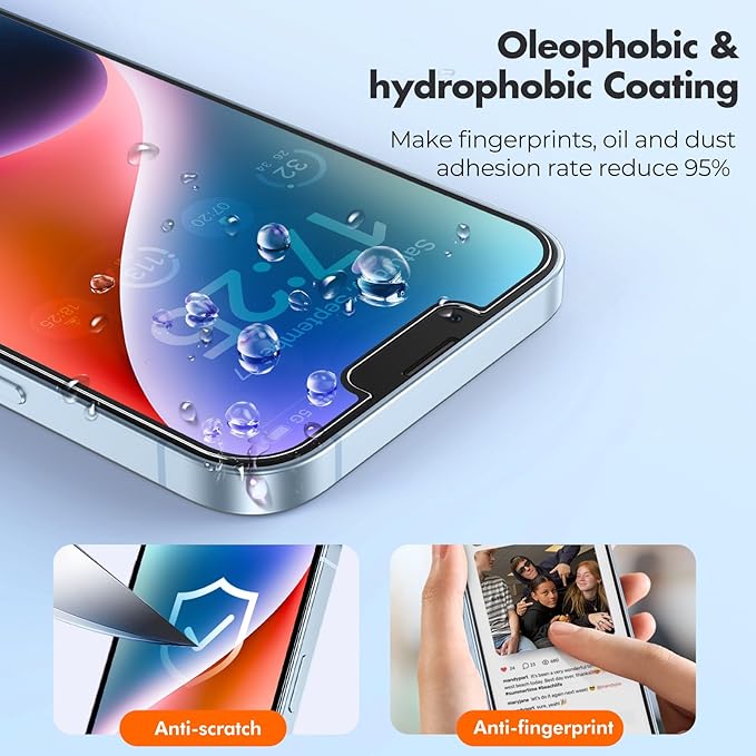 UNBREAKcable 2-Pack Screen Protector for iPhone 16e/14/13/13 Pro, Double Shatterproof Tempered Glass [Easy Installation Frame] [9H Hardness] [99.99% HD Clear] [Case Friendly] for iPhone 6.1 inch