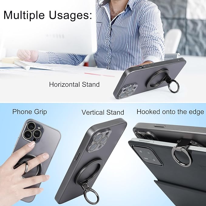Magnetic Phone Grip for MagSafe, EI Sonador Magnet Phone Ring Holder, Removable, Compatible with iPhone 14 Plus 13 12 Pro Max Mini (Diamond Rose Gold)