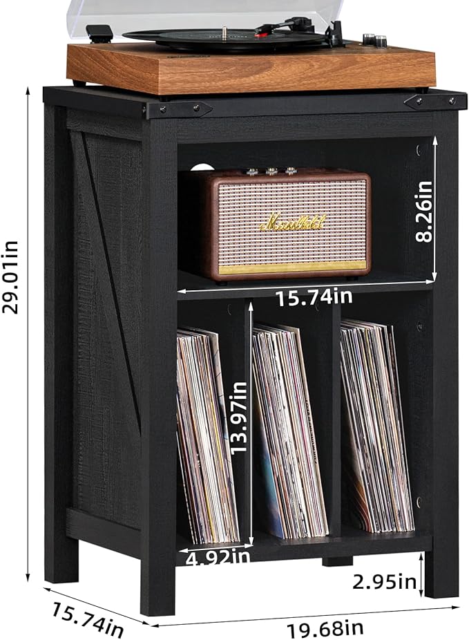 Record Player Stand with Vinyl Record Storage,Black Record Player Table Holds up to 160 Albums,Large Wood Turntable Stand Cabinet Dispaly Shelf for Living Room,Bedroom,Office