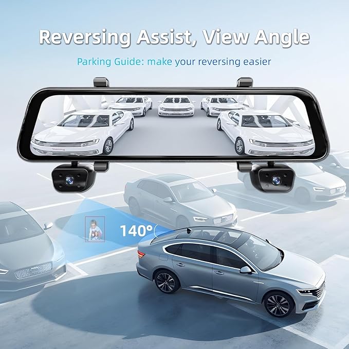 2025 Rear View Mirror Camera,4 Channel Mirror Dash cam Front and Rear 24/7 Recording,12" Touch Screen Dash Camera for car Trucks,Built-in WiFi,GPS,IR Night Vision,Free 128GB SD Card