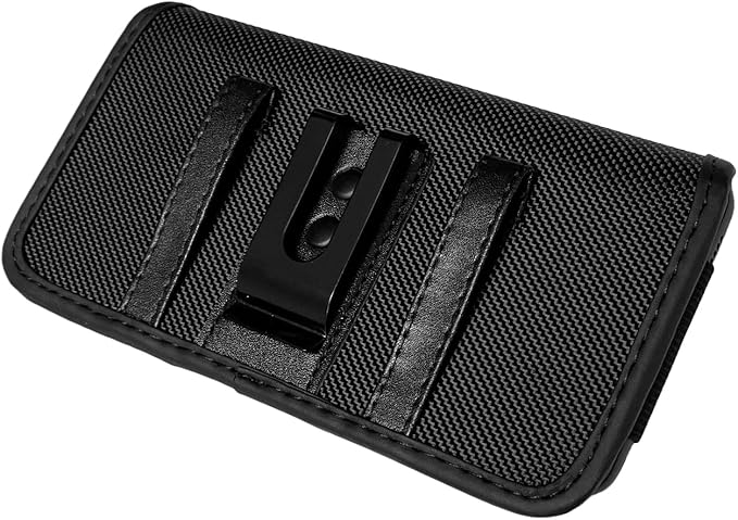 Nylon Cell Phone Holster for Cricket Vision Plus, Icon 2, Influence, Google Pixel 5a, 6, 6a, LG Harmony 4 G7 G8 K40 K22 - Horizontal Case Canvas Waist Carrying Pouch with Belt Clip/Loops, Black