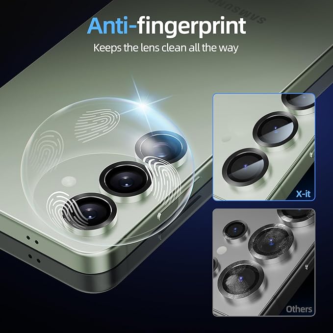 X-it Camera Lens Protector for Samsung S25, 9H Tempered Glass, Independent Metal Aluminum Edge Original Protection Design, Suitable for Phone Case, Anti-scratch, Anti-reflective,Mint
