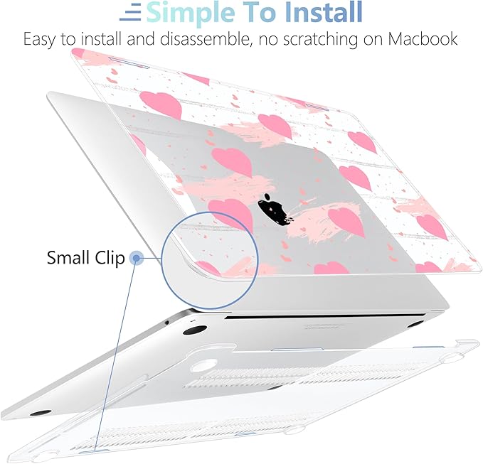 MEEgoodo Case for MacBook Pro 13 inch Case 2022 2021 2020 New A2338 M2/M1 A2251 A2289, Hard Shell with Keyboard & Camera Cover Compatible with 13 inch MacBook Pro, Watercolor Hearts & Grunge Elements