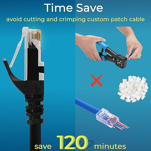 Rapink Patch Cables Cat6 1ft (48 Pack), Ethernet Patch Cable 10G, Cat 6 Patch Cable for Patch Panel to Switch, Flexiable Cat 6 Ethernet Cable with Gold Plated Black