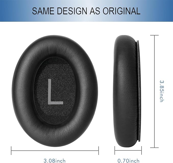 GEVO Replacement Ear Pads for Bose QC45, Ear Cushions for Bose QuietComfort 45 (QC45) & Quiet Comfort SE (QC SE) Headphones, Earpads with Softer Leather Noise Isolation Foam (Black)