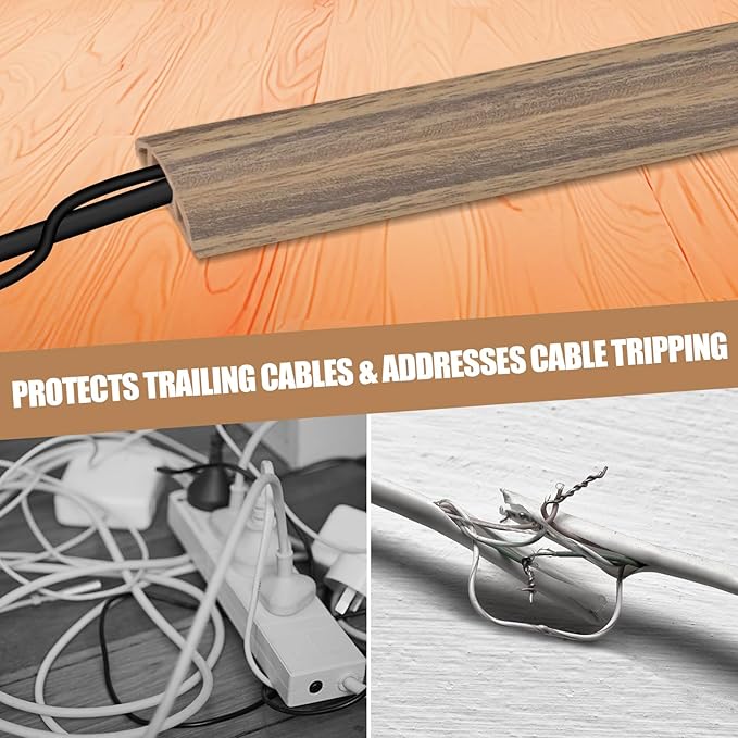 Floor Cord Cover Self Adhesive Cord Hider,3.3FT Cable Management, Extension Strip Protector for Wires, Prevent Cable Trips for Offices, Gyms, Exhibitions Cavity:0.51"(W) x0.3(H) Woodsmokedbrown