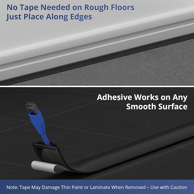 ZhiYo 3.6ft Cord Covers for Wires on Floor, Cord Hider Floor Hide Extension Cords, Soft PVC Cable Cover Cable Protector, Wire Cavity W0.62in H0.31in, White