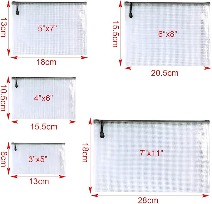 Oaimyy-15 Pcs-5"x 7"-Mesh Zipper Pouches File Bags Puzzle Storage Bags Folders Large Bag Zip Pouch for Office Supplies,Organizing Classroom Storage,Board Game Organization-Black