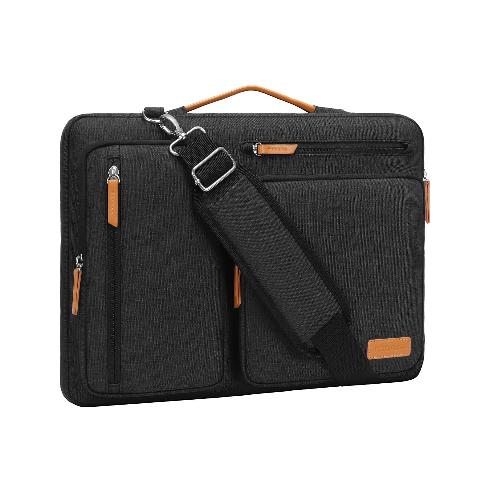 MOSISO 360 Protective Laptop Shoulder Bag,15 inch Computer Bag Compatible with MacBook Air 15 inch M5 M4 M3 M2/Pro 15, Dell XPS Plus,Side Open Messenger Bag with 4 Zipper Pockets&Handle, Black