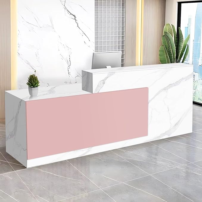 Reception Desk with Counter Modern Checkout Counter with Lockable Drawer Keyboard Tray Receptionist Desk for Office Salon Reception Table P Left 63inch/160cm
