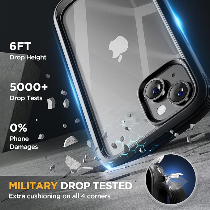 Miracase Compatible with iPhone 13 case 6.1 inch, 2021 Upgrade Full-Body Glass Clear Case Bumper Case with Built-in 9H Tempered Glass Screen Protector for iPhone 13,Black