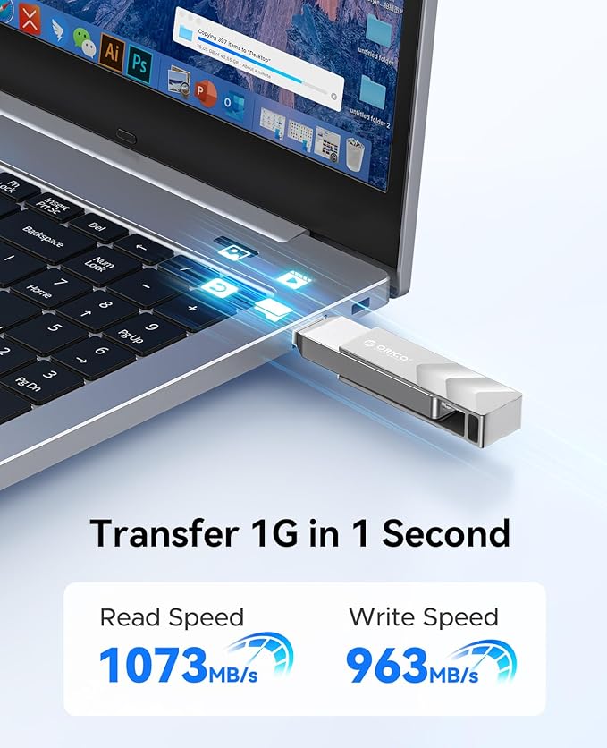 ORICO 2TB Portable Solid State Drive, 1050MB/s Dual-Port Rotating Metal External SSD with 90° Click-Stop, Reliable Storage for iPhone 16, 15 Series, Type-C Smartphone, Mac, Audio, Vehicle - A101