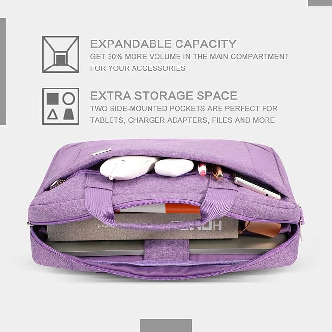 Voova Laptop Bag Case 17 17.3 Inch Computer Sleeve Messenger Bag with Shoulder Strap Expandable Waterproof Large Capacity Business Briefcase for Work Travel Fit 17-18” Laptop, Men Women, Lavender