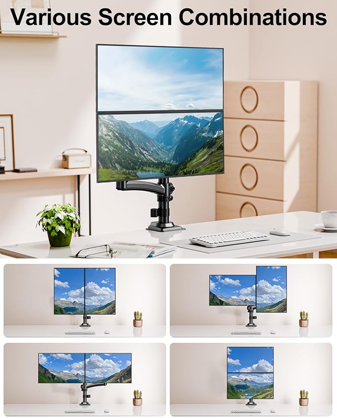 Dual Monitor Stand for Desk, Taller Monitor Arms for 2 Screens up to 32 inch, Ergonomic Adjustable Gas Spring Double Computer Monitor Mount, Holds 4.4-22lbs, VESA 75/100mm, Black, Freelift