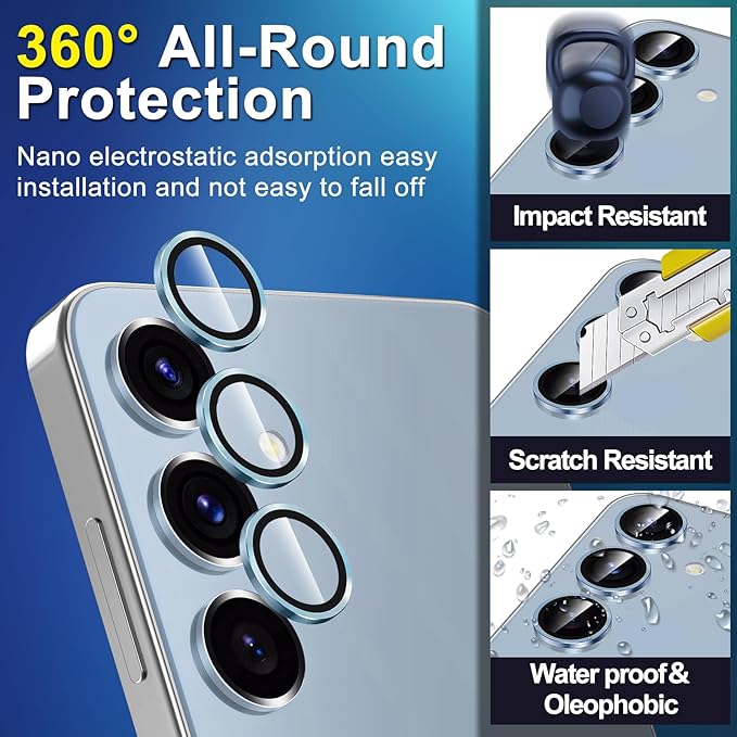 for Samsung Galaxy S24 FE Camera Lens Protector, Individual Metal Ring Tempered Glass Lens Cover, [Strong Adsorption] Scratch Resistant Ultra-Thin HD Clear Lens Cover, 1 Set-Blue
