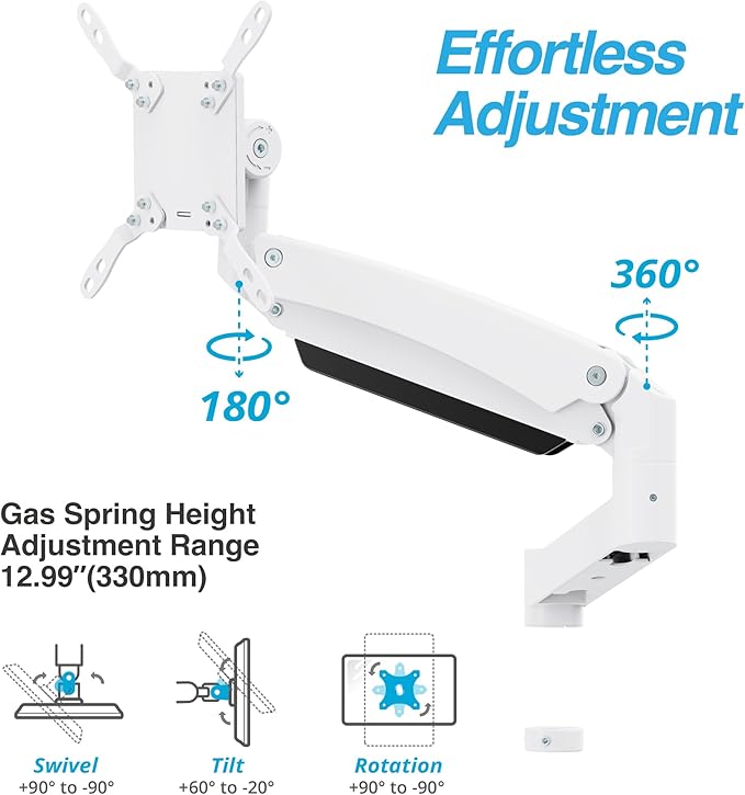 AVLT Single 57 Inch Heavy Duty Monitor Arm Add-On Kit for Pole Top Mount-White, Fits 1.38" Pole, for Super Ultrawide Screen, Supports 59.5lbs (27kg), VESA Compatible, Workspace Upgrade Extension Arm