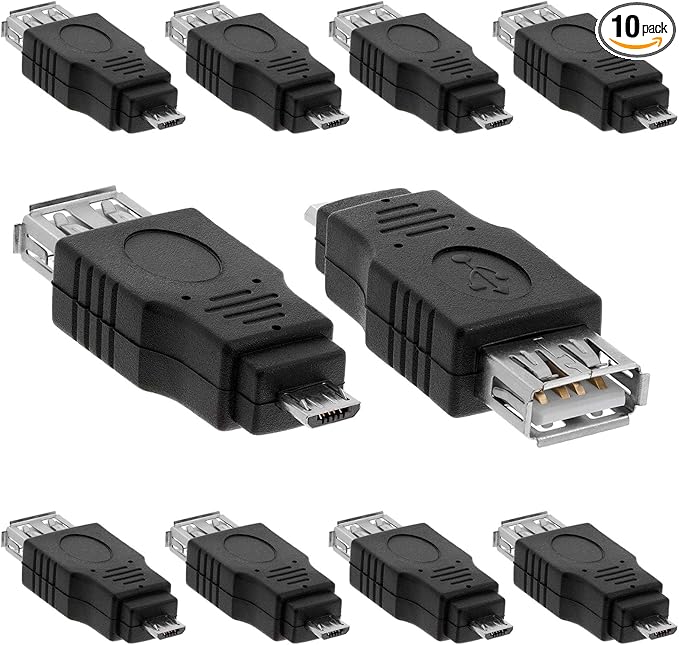 Cmple - [10 Pack Micro USB to USB Adapter Standard USB 2.0 A Female Jack to Micro B Male Plug OTG Connector Converter for Cameras Tablets Phones Dash Cams Transfer Photos to Computer