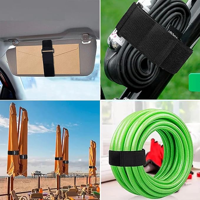26ft 1.5 Inch Wide Cable Straps, Jumpso Adjustable Fastening Hook and Loop Straps with 20 Buckles, Reusable Nylon Cut-to-Length Cinch Straps for Organizer or Storage, Black