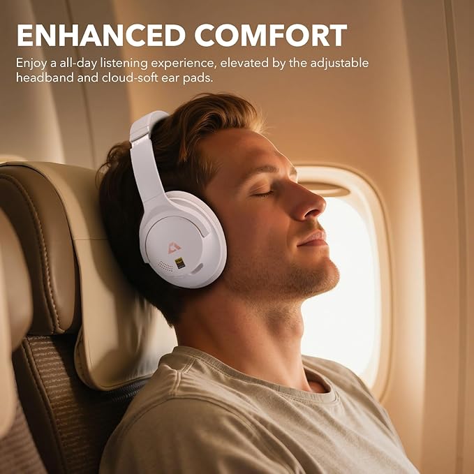 1Mii Y8+ Noise Cancelling Headphones Bluetooth, Wireless LDAC Hi-Res Audio, Custom EQ via App, 75H Playtime, Comfort Fit, Over Ear Headphones Foldable for Airplane Travel Home Office Cream White