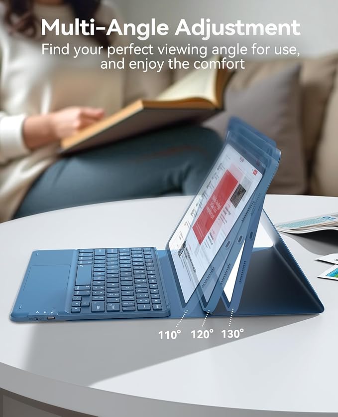 GreenLaw Keyboard Case for iPad Air 11-inch (M3/M2) 2025/2024 & Air 4th/5th Gen & iPad Pro 11 inch (1st/2nd/3rd/4th Gen), Smart Touchpad, 7-Color Backlit, Stain Resistant Cover, Navy Blue