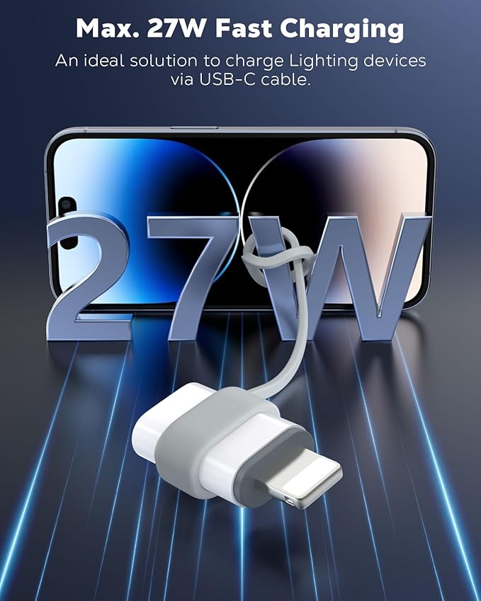 MoKo USB C to Lightning Adapter, Not for Audio/OTG, Lightning Male to USB C Female Adapter for iPhone 14/13/12/11/X Series, iPad/AirPods, Support Charging & Data Sync, with Anti-Lost Loop, White