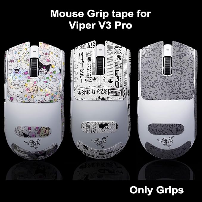 Grip Tape for Razer Viper V3 Pro - Anti-Slip,Enhanced Control, Sweat Resistance,Improves FPS Gaming Grip & Mouse Protection [Pre-Cut] Black Thin